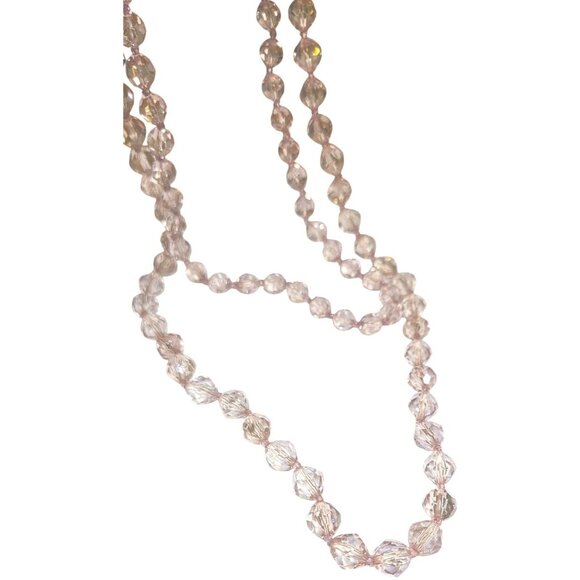 Vintage Necklace Pink Acrylic Faceted Beaded Double Strand Lobster Clasp - Picture 4 of 5